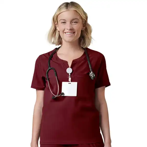 Women's scrub top in Merlot Red